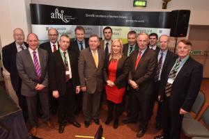 L-R Back row: Graham Plastow (University of Alberta), Norman Gault (AFBI), Prof Seamus Kennedy (AFBI CEO), Steven Morrison (AFBI), Ian Henderson (LMC CEO), Francis Lively (AFBI); Front Row – L_R: Jim Freeburn (CAFRE), Conall Donnelly (LMC), Colm McKenna L-R Back row: Graham Plastow (University of Alberta), Norman Gault (AFBI), Prof Seamus Kennedy (AFBI CEO), Steven Morrison (AFBI), Ian Henderson (LMC CEO), Francis Lively (AFBI); Front Row – L_R: Jim Freeburn (CAFRE), Conall Donnelly (LMC), Colm McKenna