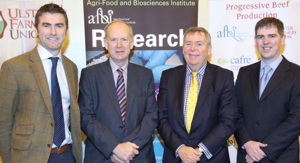 Dr Steven Morrison, Dr Sinclair Mayne, Mr Colm McKenna and Dr Francis Lively at the Progressive Beef Production Conference Dr Steven Morrison, Dr Sinclair Mayne, Mr Colm McKenna and Dr Francis Lively at the Progressive Beef Production Conference