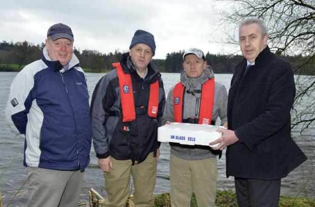 L-R Jack McIlheron Senior Fisheries Officer DCAL, Dr Robert Rosell and Dr Derek Evans Freshwater Fisheries AFBI and Pat Close Chief Executive of Lough Neagh Fishermen’s Co-operative Society Ltd who purchased 70 000 elvers for stocking the Lagan system. 60 L-R Jack McIlheron Senior Fisheries Officer DCAL, Dr Robert Rosell and Dr Derek Evans Freshwater Fisheries AFBI and Pat Close Chief Executive of Lough Neagh Fishermen’s Co-operative Society Ltd who purchased 70 000 elvers for stocking the Lagan system. 60