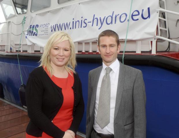 James Strong (AFBI Fisheries and Aquatic Ecosystems Branch) and Michelle O’Neill (Minister of Agriculture and Rural Development NI) pictured in front of the DARD FPV Banrion Ulladh which was used during the survey. James Strong (AFBI Fisheries and Aquatic Ecosystems Branch) and Michelle O’Neill (Minister of Agriculture and Rural Development NI) pictured in front of the DARD FPV Banrion Ulladh which was used during the survey.