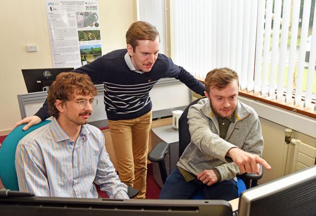 Paddy Jack, Thomas Service, Taylor Harrison reviewing run-off risk maps Paddy Jack, Thomas Service, Taylor Harrison reviewing run-off risk maps