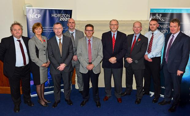 L-R Dr Ciaran Mangan (EU Office), Dr Cindy Bell (Genome Canada), Dr Stanley McDowell (AFBI), Dr Alistair Carson (DARD), Mr Richard Howell (DAFM), Dr Charlie Walthall (USDA/ARS), Dr Sinclair Mayne (AFBI), Dr Ryan Law (Dunbia), Prof Seamus Kennedy (AFBI) L-R Dr Ciaran Mangan (EU Office), Dr Cindy Bell (Genome Canada), Dr Stanley McDowell (AFBI), Dr Alistair Carson (DARD), Mr Richard Howell (DAFM), Dr Charlie Walthall (USDA/ARS), Dr Sinclair Mayne (AFBI), Dr Ryan Law (Dunbia), Prof Seamus Kennedy (AFBI)