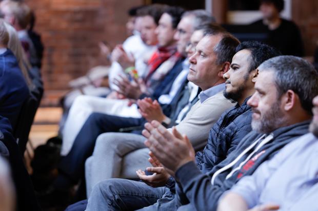 The audience enjoying the lecture in Riddel Hall, Belfast