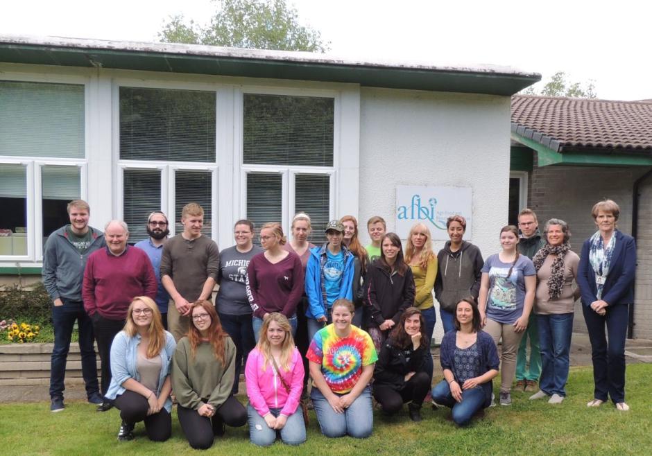 Dr Kristin Getter and Dr Susan Gruber with students from the Department of Horticulture at Michigan State University who visited AFBI Loughgall recently as part of their faculty lead study programme abroad Dr Kristin Getter and Dr Susan Gruber with students from the Department of Horticulture at Michigan State University who visited AFBI Loughgall recently as part of their faculty lead study programme abroad.