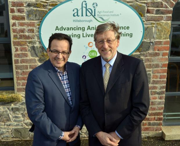 Mr Oleh Berezyuk, Ukraine delegation leader is greeted at AFBI Hillsborough by Prof Trevor Gilliland AFBI