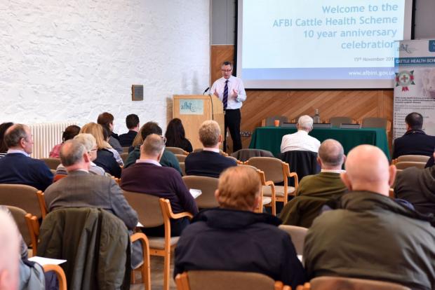 Head of AFBI Veterinary Sciences Division Dr Stanley McDowell addresses the audience at the 10th Anniversary Event at AFBI Hillsborough