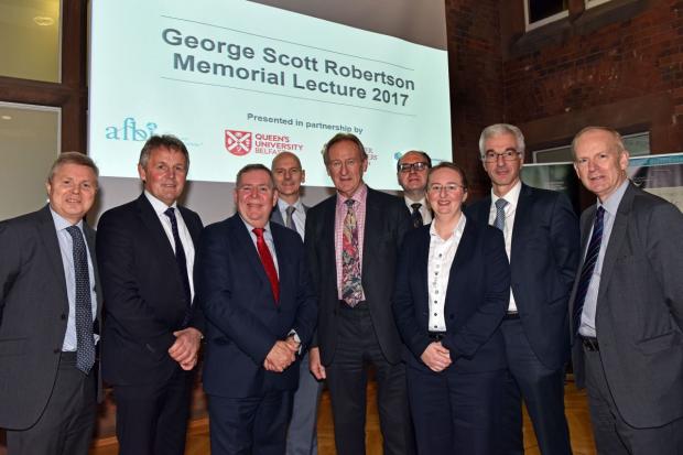 Members from the host organisations which includes AFBI, QUB, DAERA and UFU pictured with Lord Curry at this years lecture in the Riddel Hall, Belfast