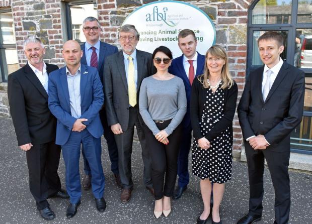 Visitors from Ukraine pictured with Professor Trevor Gilliland, AFBI and Dr Simon Doherty, Blackwater Consultancy at the recent visit to AFBI