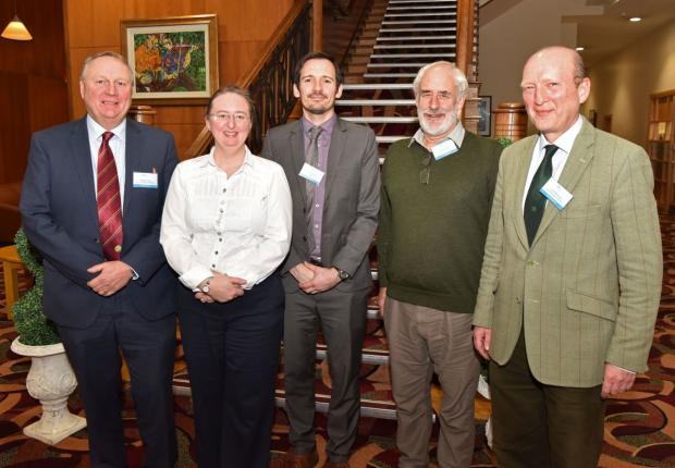 The organisers and chairs: Mr Hamilton Loney (NI Fruit Growers Assoc), Dr Elizabeth Magowan (Head of SAFSD, AFBI), Dr Richard O’Hanlon (AFBI), Mr Peter Archdale, Mr Stuart Morwood (Forest Service, DAERA)