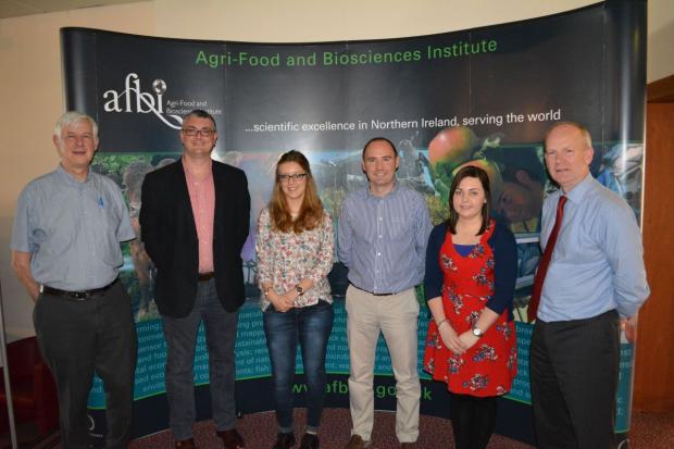 Prize-winning students and the judges:  Professor Alistair McCracken, Simon Doherty, Lourdes de la Mata Saez, Mark Little, Maria Kelly and Dr Sinclair Mayne