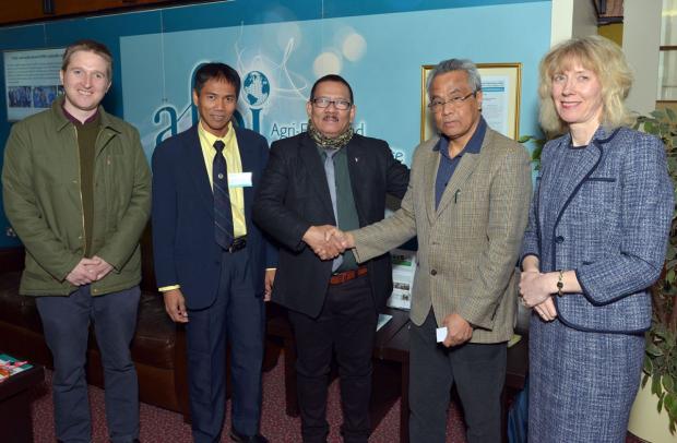 (L-R) Mr Kevin Quinn (British Council), Mr Rambuyan and Mr Talavera (TESDA, Phillipines) pictured with Professor Shekhar Sharma and Mrs Lesley Hogg (AFBI) during the recent visit