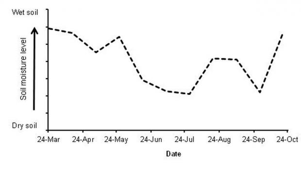 Figure 2: Average soil moisture levels measured at Hillsborough and Greenmount during 2014.