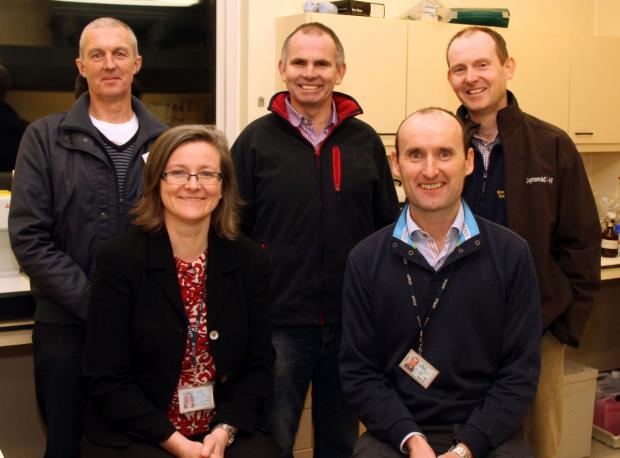 Back row from left: Roger Wallace (Trillick), Conor O’Scanaill, Liam Young (Magherafelt), Pauline Baird (VRO AFBI Omagh) and Sean Fee (VRO AFBI Omagh).