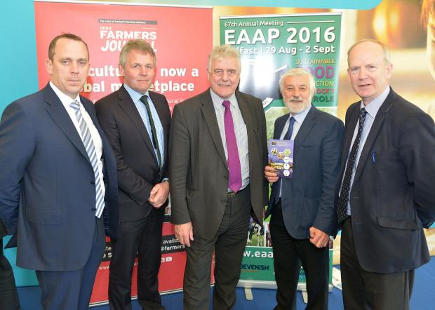 Justin McCarthy (IFJ), Barclay Bell (UFU), Jim Nicholson (MEP), Mike Steele (BSAS) and Sinclair Mayne (AFBI) pictured at the IFJ Breakfast event at the Balmoral Show