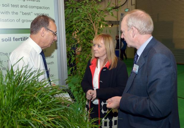 Dr John Archer pictured with DAERA Minister Michelle McIlveen and AFBI CEO Dr Sinclair Mayne