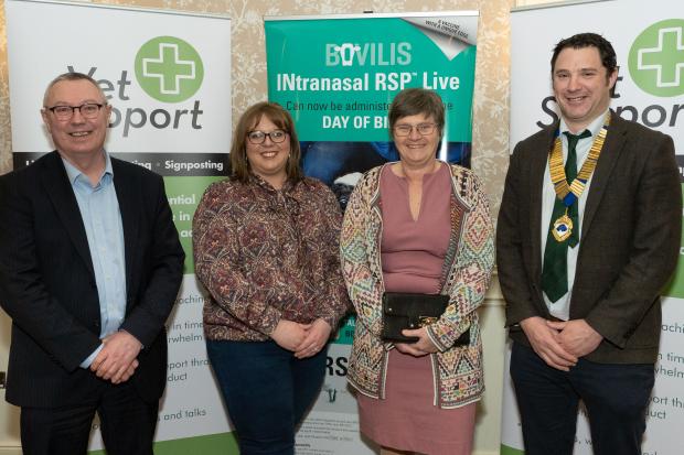 Stanley McDowell (CEO AFBI), Esther Skelly-Smith (current NIVA President) Sue Patterson, Royal College of Veterinary Surgeons (RCVS) and President Iain Smith (newly elected AVSPNI President).