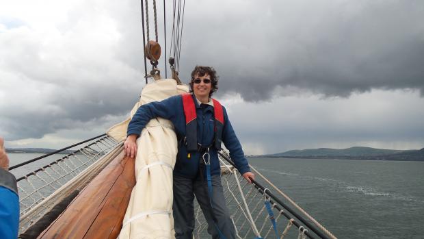 Dr Linda Farmer on the ‘Irene of Bridgwater’ in Belfast Lough, July 2015 (photo to follow).