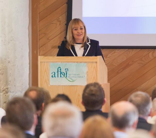 Minister for Agriculture, Environment and Rural Affairs, Ms Michelle McIlveen speaking to 120 of AFBI's stakeholders