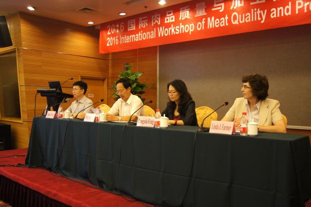 Professor Dequan Zhang, Professor Changjiang Wang, Dr Dongxin Feng and Dr Linda Farmer opening the 2016 International Workshop of Meat Quality and Processing Technology.