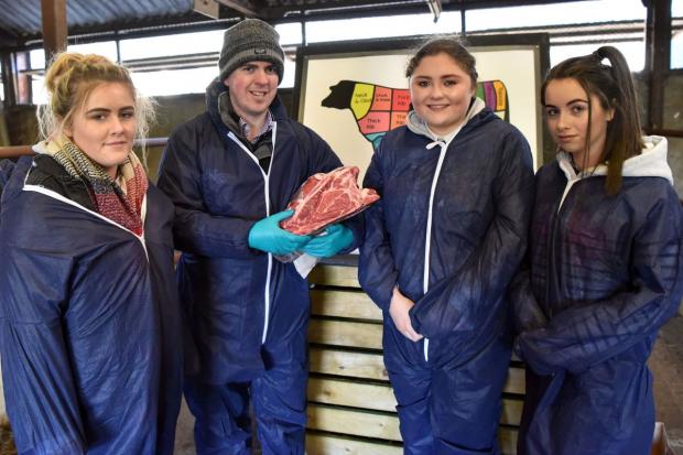 Dr Francis Lively with Emma Armstong, Laura McDermott & Aisling McCrudden (St Aidan’s Derrylin)