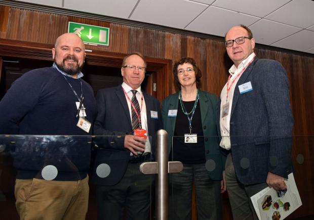 Linda Farmer, organiser (AFBI) with David Farrell (AFBI), Aidan Moloney (Teagasc), and Nigel Scollan (QUB) at the All-Ireland Meat Science Conference.