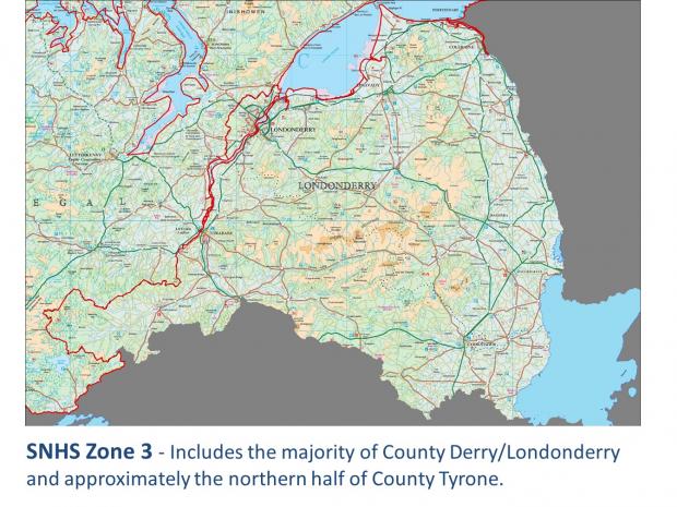 SNHS Zone 3 - Includes the majority of County Derry/Londonderry and approximately the northern half of County Tyrone.