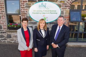 (L-R) AFBI CEO Professor Elaine Watson, Miss Michelle McIlveen MLA, Minister of Agriculture, Environment and Rural Affairs and AFBI Chair Mr Colm McKenna
