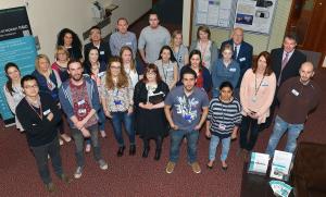 Some of the students who attend the Symposium along with Professor Seamus Kennedy (CEO, AFBI) and Dr Cecil McMurray (AFBI-Board member)