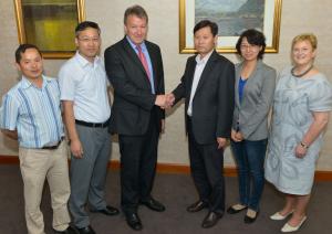 L-R, Dr Tianhai Yan(AFBI), Prof Chuncheng XU (CAU), Prof Seamus Kennedy (AFBI), Prof Fuyu Yang (CAU), Dr Yunwei Zhang (CAU) and Prof Margaret Patterson (AFBI)