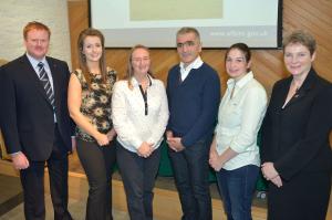 Pictured (L-R) Speakers at the AFBI Pig Conference,  Sam Smyth, Kathryn Reid, Dr Elizabeth Magowan, Dr Giuseppe Bee, Aimee-Louise Craig and Dr Violet Beattie.  Not pictured Natalie Brush.