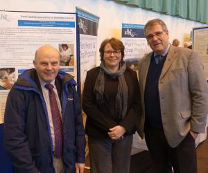 Jim McAdam and Lisa Black (AFBI) with George Lawrie (AHDB Cereals and Oilseeds Boardmember)