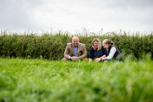 David Linton (Barenbrug Commercial Manager UK Agriculture), Gillian Young (AFBI Forage Grass Breeder) and Mhairi Dawson (Barenbrug Account Manager, Scotland) at the forage grass breeding plots, AFBI Loughgall.