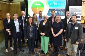 Speakers at the AFBI Soil Conference pictured with AFBI Directors Mr Pieter-Jan Schön (Back and centre) and Professor Elizabeth Magowan (Front and right)