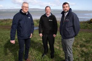 Hans Ove HolmØy (Managing Director, Skipsteknisk AS), Pieter-Jan Schön (Director of Environment & Marine Sciences Division, AFBI) and Santiago Martin (Shipyard Manager, Astilleros Armon Vigo S.A.) pictured after the signing of the contract for the constru