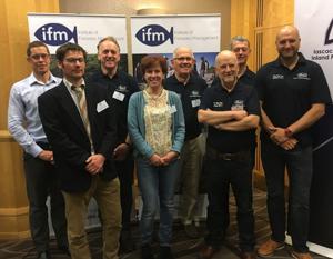 Organising committee (L-R) Paul Coulson (IFM) Art Niven (Loughs Agency) Robert Rosell (AFBI) Karen Delanty (IFI) Gerald Crawford (Retired  CEO, Foyle Fisheries Commission), Paul Johnston (Ireland Branch IFM) Greg Forde (IFI) and Iain Turner (IFM)