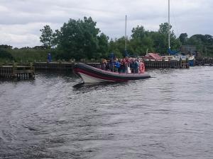 Eel experts leaving Ballyronan Marina on Lough Neagh