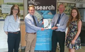 AFBI CEO Dr Sinclair Mayne and Dr Debbie McConnell (Dairy Grassland Specialist) discuss latest research with YFCU President James Speers and Deputy President Zita Blair