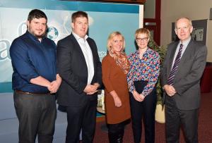 (Pictured L-R) The Organising Committee of the 2017 George Scott Robertson Memorial Lecture, Chris Armour (AFBI), James McCluggage (UFU), Joyce Waterson (QUB), Lisa-Jane McIlveen (DAERA) and Sinclair Mayne (AFBI CEO).