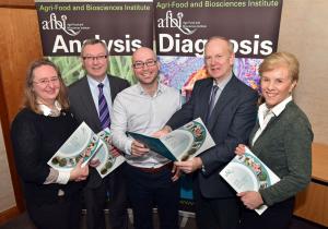 Dr Andrew Byrne (centre), a keynote speakers at AFBI’s Science Outlook Conference which takes place on 13 March, is pictured with members of the Organising Committee (from l-r) Elizabeth Magowan, Stanley McDowell, Sinclair Mayne and Josephine Kelly