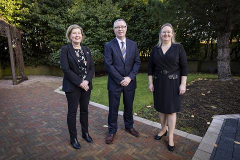 Ms Katrina Godfrey (DAERA Permanent Secretary), Dr Stanley McDowell (AFBI CEO) and Professor Elizabeth Magowan (AFBI Director)